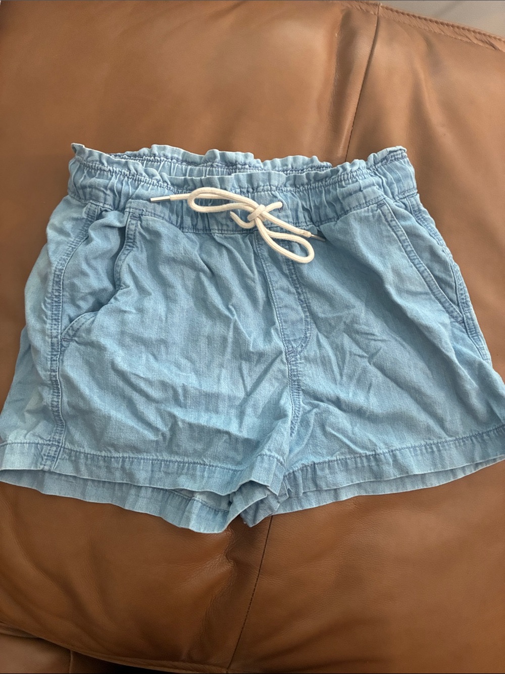 LOFT Light Blue Drawstring Jean Shorts